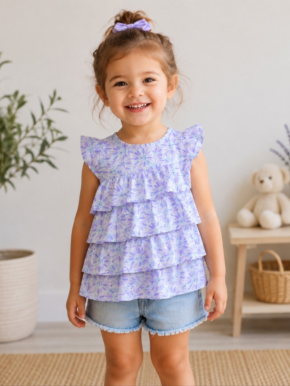 Calvin Klein Jeans Lavender Floral Ruffle Tank